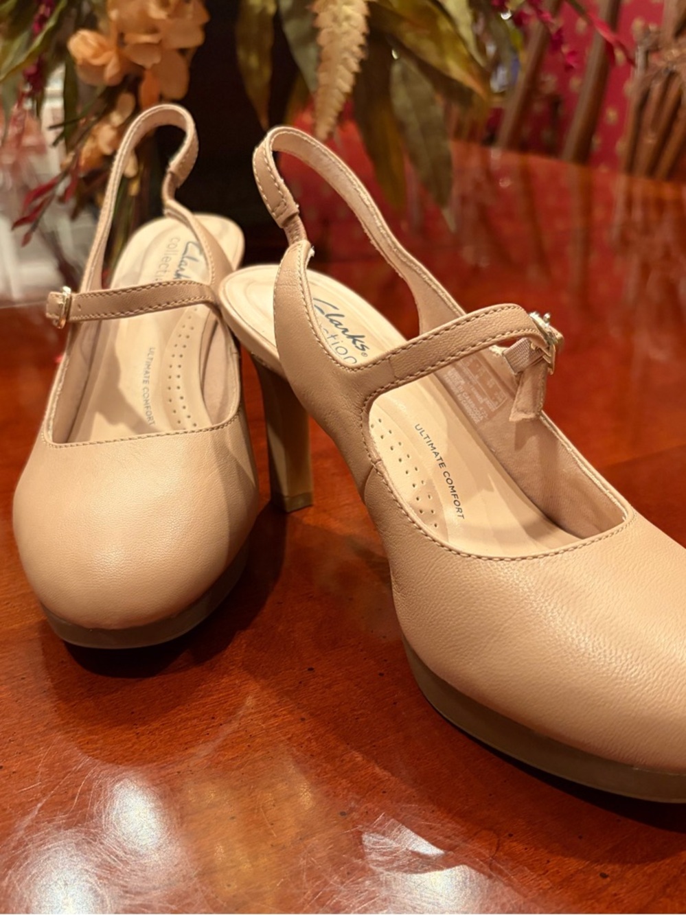 Clarks Beige Slingback Mary Jane Heels